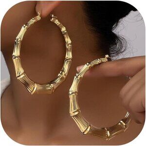 Large Bamboo Hoop Earrings for Women Hip Hop Chunky Gold Hoop Earrings 80s 90s A